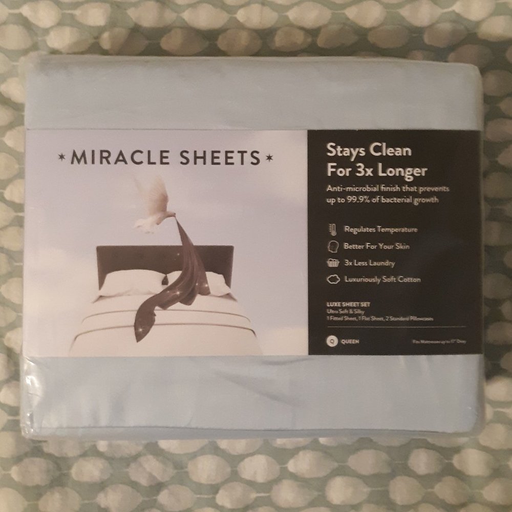 Miracle Sheets Queen size  light blue aqua silver infused